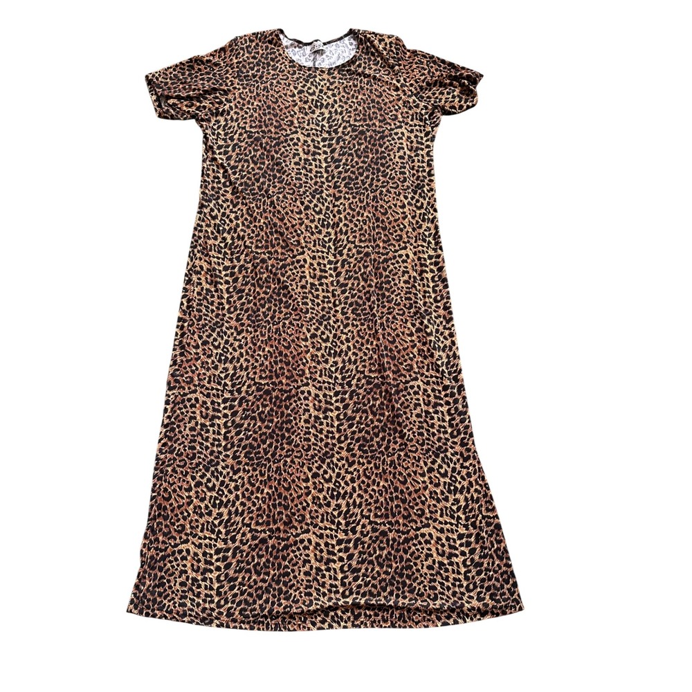 Es-Se USA Womens Leopard Print Short Sleeve Maxi Dress Brown Black 2268